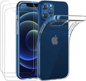 iPhone 12 Hoesje Transparant  TPU Siliconen Soft Case + 3X Tempered Glass Screenprotector