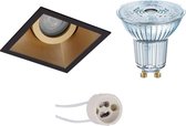 LED Spot Set - OSRAM Parathom PAR16 930 36D - Pragmi Zano Pro - GU10 Fitting - Dimbaar - Inbouw Vierkant - Mat Zwart/Goud - 5.5W - Warm Wit 3000K - Kantelbaar - 93mm - BSE