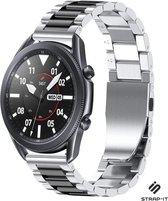 Stalen Smartwatch bandje - Geschikt voor  Samsung Galaxy Watch 3 stalen band 45mm - zilver/zwart - Strap-it Horlogeband / Polsband / Armband