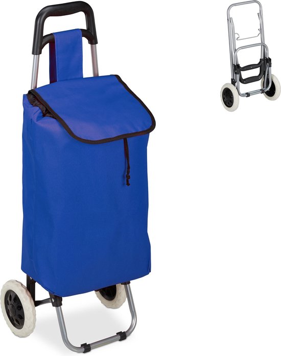 chariot de courses relaxdays 25 l - caddie - caddie - avec 2 roues - bleu  foncé