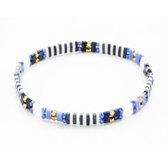 Twice As Nice Armband in goudkleurig edelstaal, tila beads, glas, blauw en wit