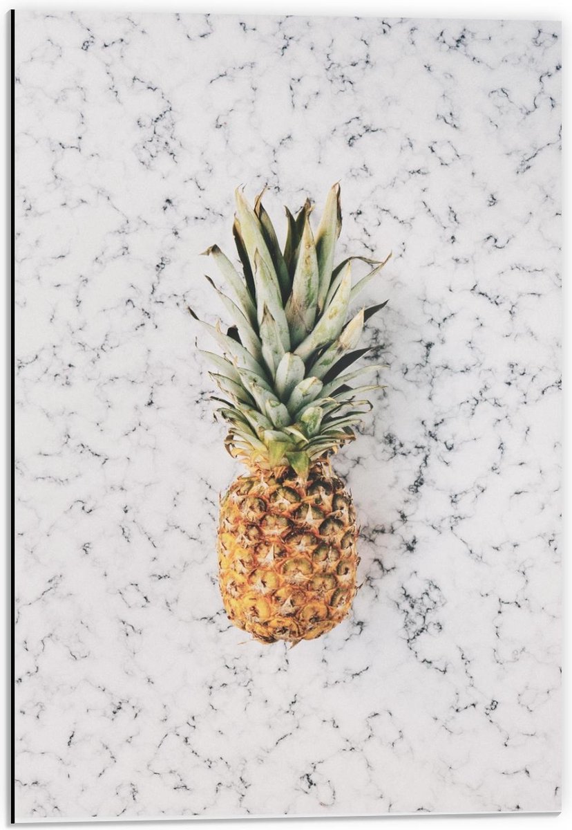 Dibond - Ananas op Marmer Achtergrond - 40x60cm Foto op Aluminium (Met Ophangsysteem)