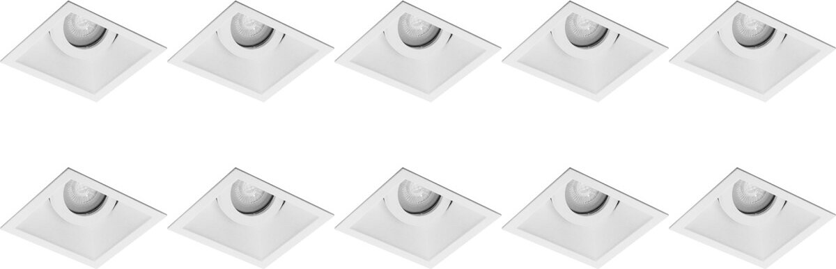 Spot Armatuur 10 Pack - Pragmi Zano Pro - GU10 Inbouwspot - Vierkant - Wit - Aluminium - Kantelbaar - 93mm