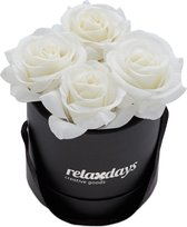 Relaxdays flowerbox - rozenbox - 4 kunstbloemen - decoratie - rozen - cadeau - kunstrozen - wit