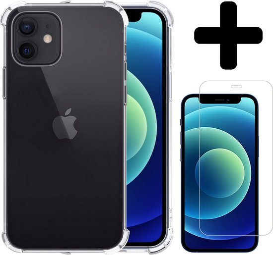 Hoesje - Met Screenprotector - Geschikt voor Apple iPhone 12 Mini - Sterk & Shockproof - Back Cover - Siliconen Case - Telefoon Hoes - Shock Proof - Telefoonhoes - Transparant