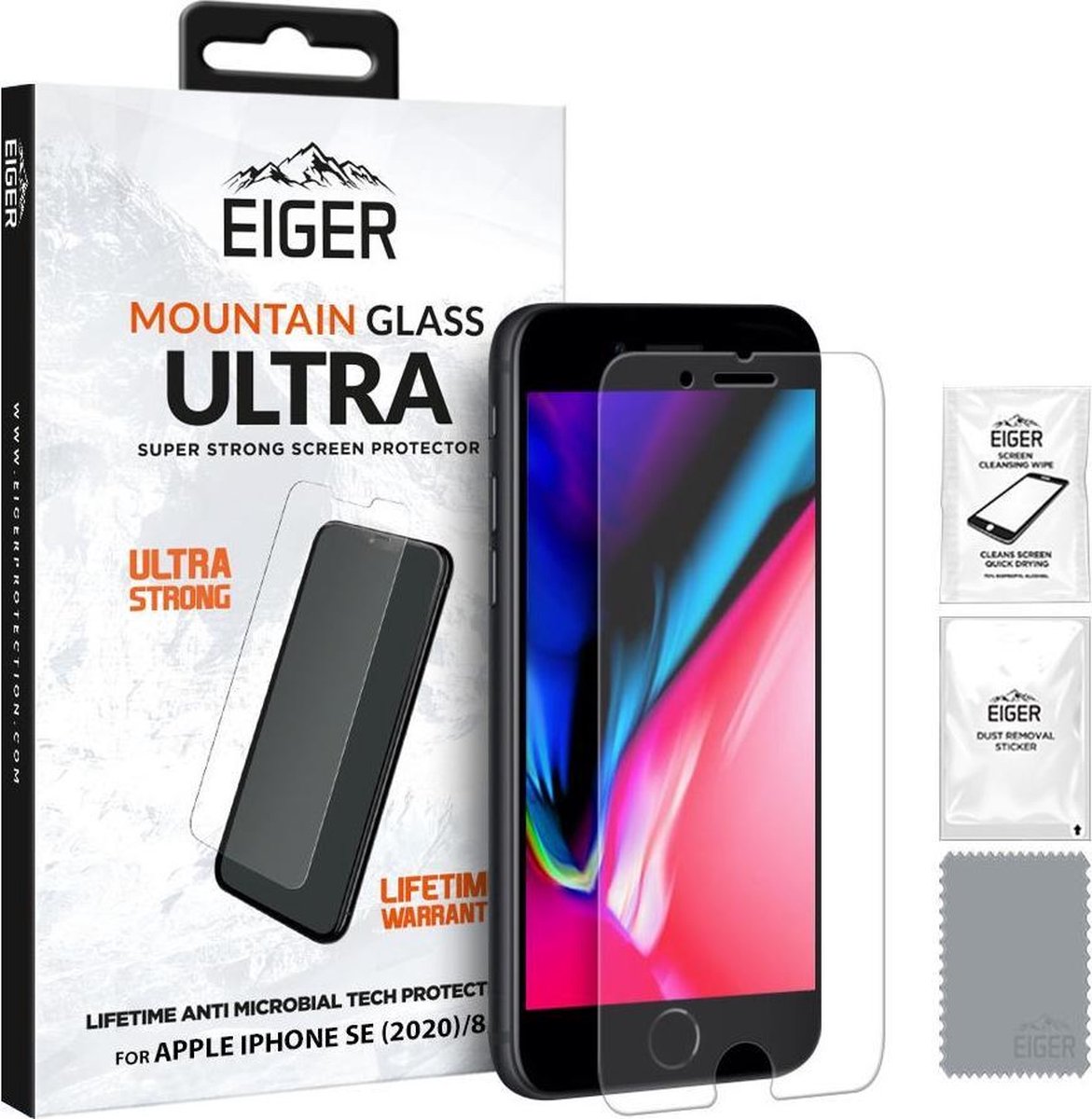 Eiger Ultra iPhone SE 2020/2022 / 8 / 7 Tempered Glass Antibacterieel