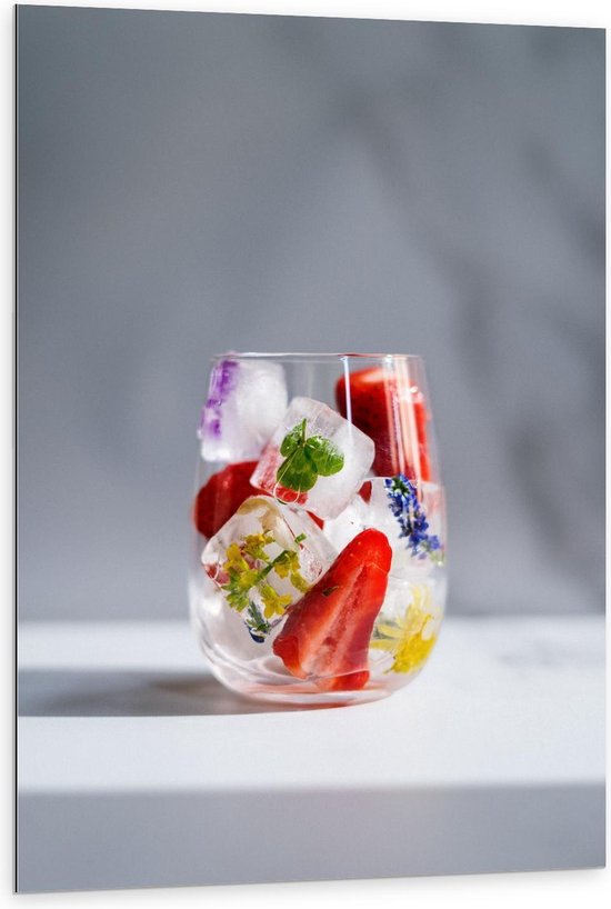 Dibond - Glas met IJsklontjes - 80x120cm Foto op Aluminium (Met Ophangsysteem)