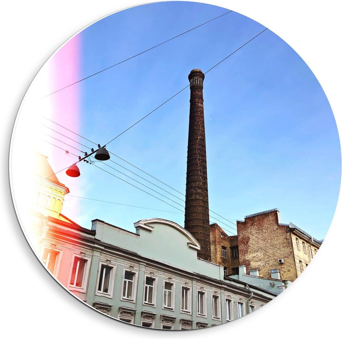 KuijsFotoprint - Schilderij - Schoorsteen Gebouw - Blauw En Bruin - 40 X 40 Cm