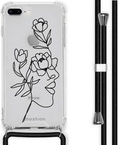 iMoshion Hoesje Geschikt voor iPhone 8 Plus / 7 Plus Hoesje Met Koord - iMoshion Design Hoesje met Koord - Zwart / Transparant / Woman Flower
