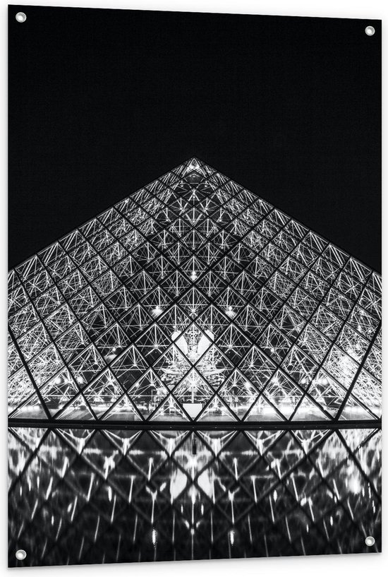 Tuinposter - Louvre- Parijs (zwart/wit) - Foto op Tuinposter (wanddecoratie voor buiten en binnen)