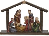 Polystone kerststal met ster inclusief kerstbeelden 20 x 5,5 x 15 cm - Kerstdecoratie kerststalletjes