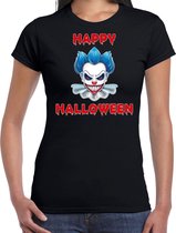 Happy Halloween blauwe horror clown verkleed t-shirt zwart voor dames XL