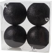 12x Zwarte kunststof kerstballen 10 cm - Glitter - Onbreekbare plastic kerstballen - Kerstboomversiering zwart