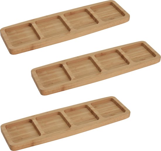 3x Planches de Plateaux de service/ assiettes 4 compartiments en bois de  bambou 33 cm... | bol.com