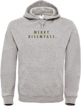 Kerst hoodie grijs XL - Merry Kissmyass - Olijfgroen - soBAD. | Kersttrui soBAD. | kerstsweaters volwassenen | kerst hoodie volwassenen | Kerst outfit | Foute kerst truien