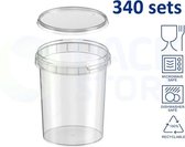 340 x plastic bakjes met deksel - 520 ml - ø95mm - vershoudbakjes - meal prep bakjes - rond - transparant, geschikt voor diepvries, magnetron en vaatwasser - Nederlandse producent