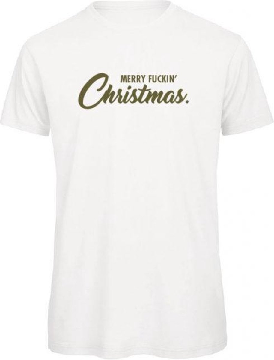 Foute kersttrui t-shirt wit XL - Merry fuckin' Christmas - olijfgroen - soBAD. | Kerst t-shirt soBAD. | kerst shirts volwassenen | kerst t-shirts volwassenen | Kerst outfit | Foute kerst t-shirts