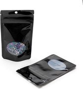 Stazakken Zwart met ovaal Venster 8x5x13cm | 28 gram met rond ophanggat (100 stuks)