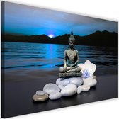 Schilderij Boeddha in natuur, 2 maten, blauw, Premium print