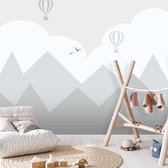 Behang Mountains & balloons - grey 420 x 280 cm (b x h)