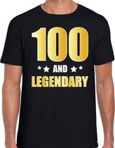 100 and legendary verjaardag cadeau t-shirt / shirt - zwart - gouden en witte letters - voor heren - 100 jaar verjaardag kado shirt / outfit S