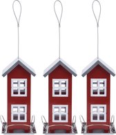3x Tuinvogels hangende voeder silo/voederhuisje rood - 13 x 13 x 27 cm - Winter vogelvoer huisjes