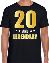 20 and legendary verjaardag cadeau t-shirt / shirt - zwart - gouden en witte letters - voor heren - 20 jaar verjaardag kado shirt / outfit L