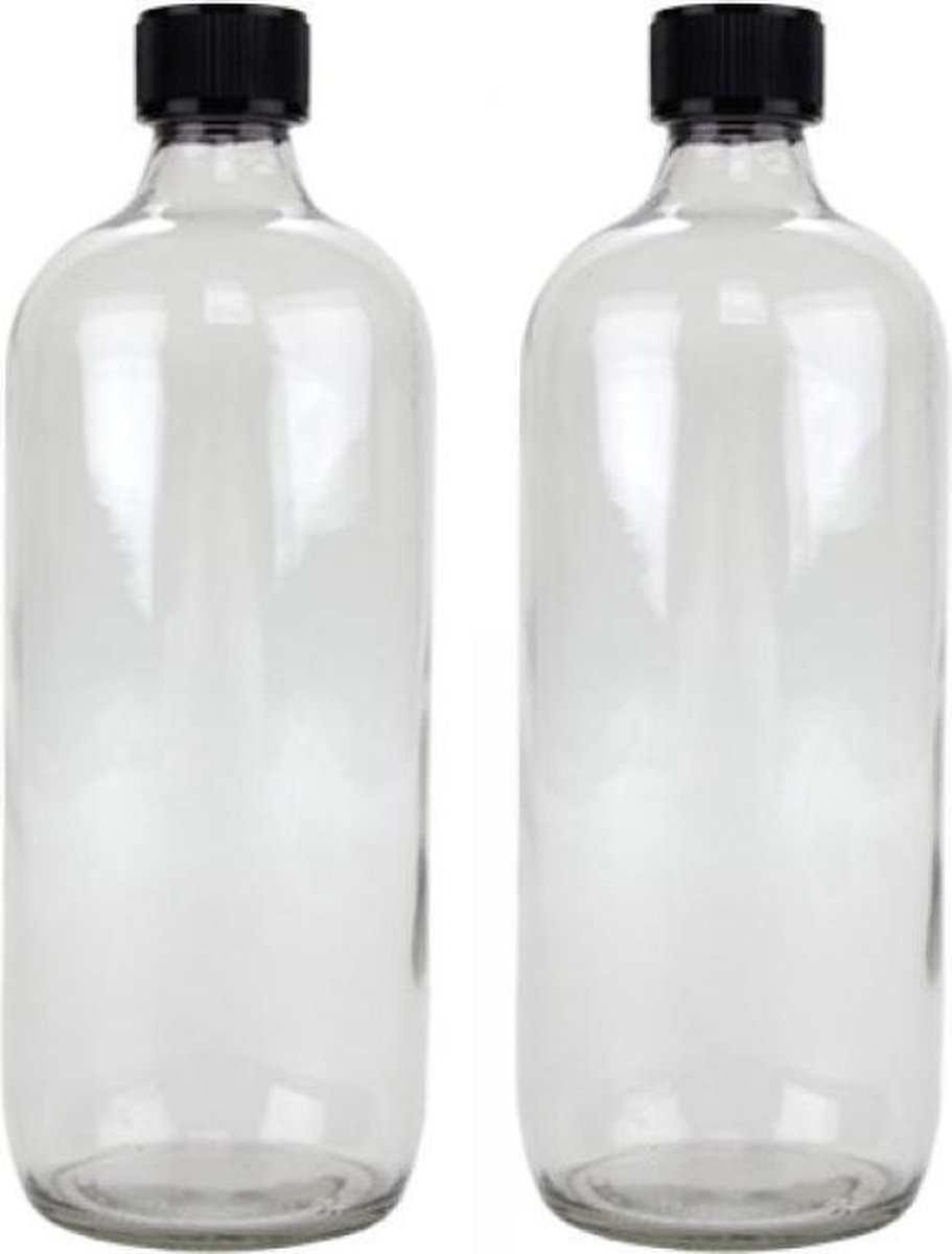 2x Glazen flessen met schroefdop - Kruiken - 1000 ml - Ronde glasflessen /  flessen met... | bol.com