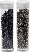 Rocailles taille 15/0 d: 1 7 mm gris foncé métallisé noir 2x7gr diamètre intérieur 0 5-0 8 mm