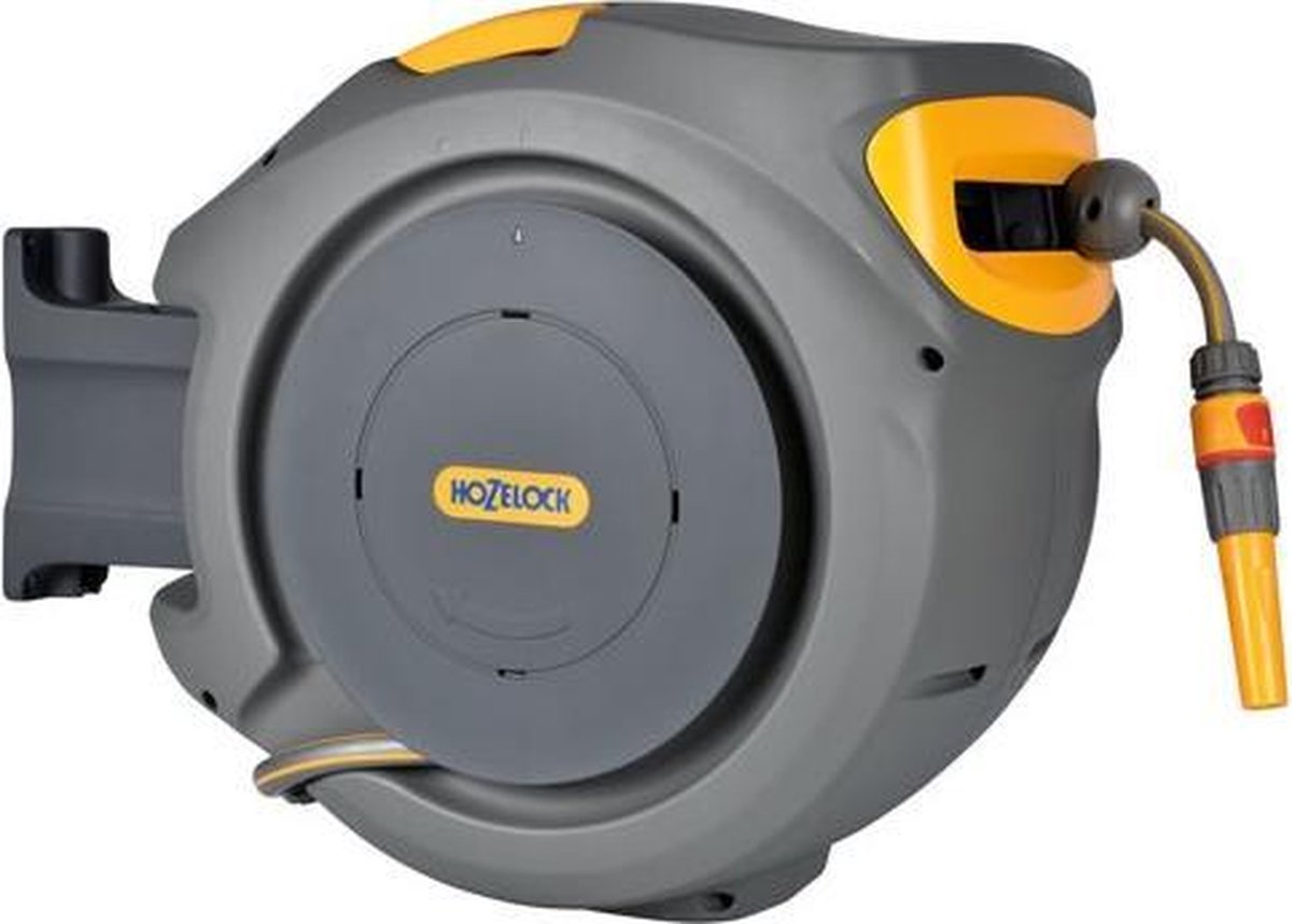 HOZELOCK AUTO REEL WANDSLANGBOX + 25 M SLANG, KOPPELINGEN EN TUINSPUIT