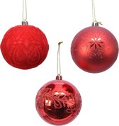 Decoris luxe kerstballen - 12x st - rood - 8 cm - kunststof - kerstversiering