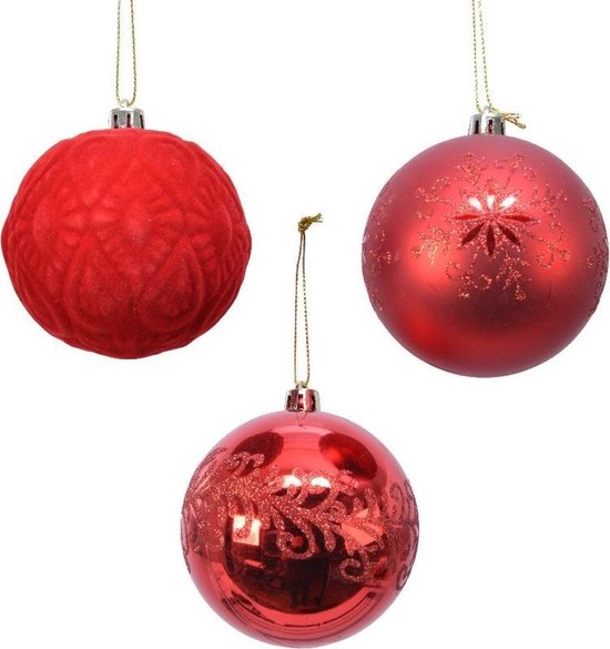 ik heb dorst laat staan Heel veel goeds 12x Rode luxe kunststof/plastic kerstballen 8 cm kerstversiering -  Kerstboom... | bol.com