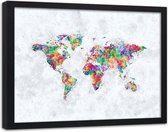 Foto in frame , Gekleurde Wereld ,Wereldkaart , 100x70cm , multikleur , wanddecoratie