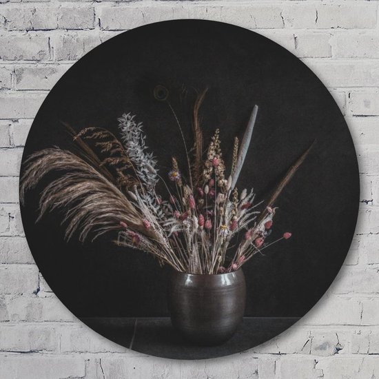 Muurcirkel ⌀ 80 cm - Dried Flower Dark - Kunststof Forex - Bloemen en Planten - Rond Schilderij - Wandcirkel - Wanddecoratie