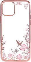 iPhone 12 mini - hoes, cover, case - TPU - Bloemen en vlinders roze
