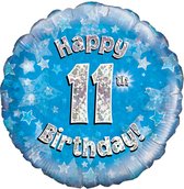 Oaktree 18 Inch Happy 11th Birthday Blue Holographic Balloon (Blue/Silver)