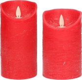 Set van 2x stuks Rode Led kaarsen met bewegende vlam - 12.5 en 15 cm - Sfeer stompkaarsen voor binnen