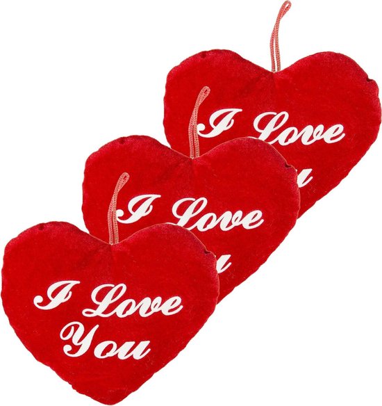 3x stuks pluche hartje rood met tekst I love you - Valentijnsdag/moederdag cadeaus en feest versieringen