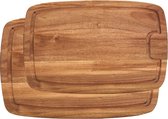 2x Rechthoekige acacia houten snijplanken met sapgroef 32/40 cm - Snijplank/serveerplank van hout