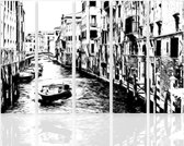 Schilderij , Kanaal in Venetië in Zwart wit,4 maten , 5 luik , wanddecoratie , Premium print , XXL