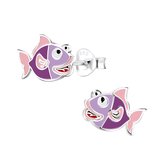 zilveren paarse vis kinderoorbellen | smiling fish oorknopjes Meisje Zilver | Zilverana | Sterling 925 Silver
