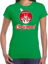Rendier Kerstbal shirt / Kerst t-shirt Merry Christmas groen voor dames - Kerstkleding / Christmas outfit S