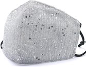 Mondkapje met Pailletten - Neusbeugel - Ruimte voor Filter - Mondmasker voor niet-medisch gebruik - Katoen - Wasbaar - Herbruikbaar - 21x13 cm - Zilverkleurig