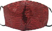 Mondkapje met Pailletten - Neusbeugel - Ruimte voor Filter - Mondmasker voor niet-medisch gebruik - Katoen - Wasbaar - Herbruikbaar - 21x13 cm - Rood