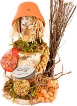 Vogelvoer - Pinokkio - handgemaakt - hoogte 30cm - berk en mos - diverse speciaal geselecteerde zaden
