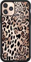 iPhone 11 Pro hoesje glass - Luipaard print bruin | Apple iPhone 11 Pro  case | Hardcase backcover zwart