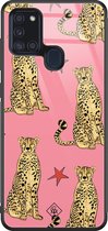 Samsung A21s hoesje glass - The pink leopard | Samsung Galaxy A21s  case | Hardcase backcover zwart