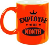 1x stuks collega cadeau mok / beker neon oranje employee of the month