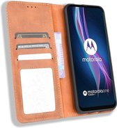 Motorola Moto One Fusion Plus Retro Portemonnee Stand Hoesje Bruin