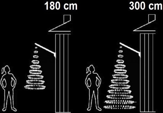 Vlaggenmast kerstverlichting gevel, hangende 3D kerstboom 3 meter -XL 300 cm - 320 warmwitte LED lampjes, vlaggenmast verlichting buiten - Beactiff
